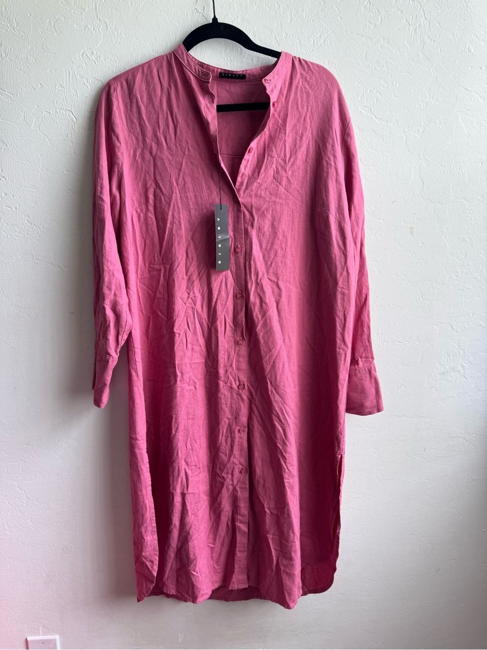 Sisley  Pink Button-Front Long Shirt - dress linen blend